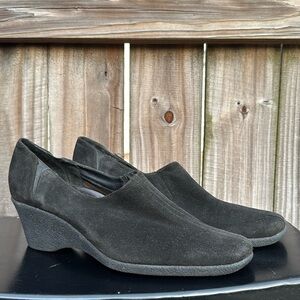 Aquatalia by Marvin K slip on wedge heels, square toe, suede, size 11